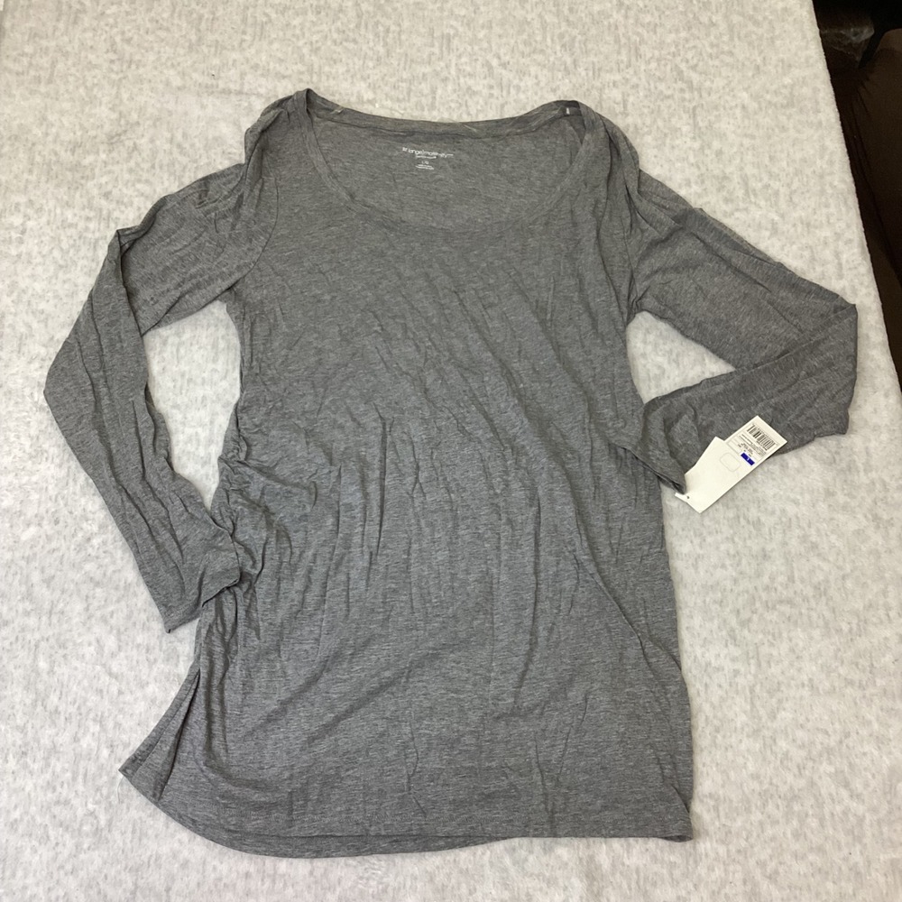 Liz Lange Maternity for Target Gray Ruched Scoop Neck Long Sleeve Tee Large NWT